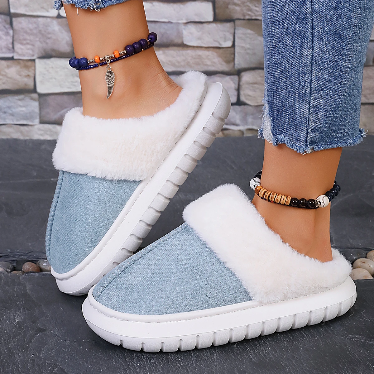 2024 Hot Sale Women Transparent Slippers Square Toe Candy Color Slipper Outdoor Slip On Women Fat Fur Slippers