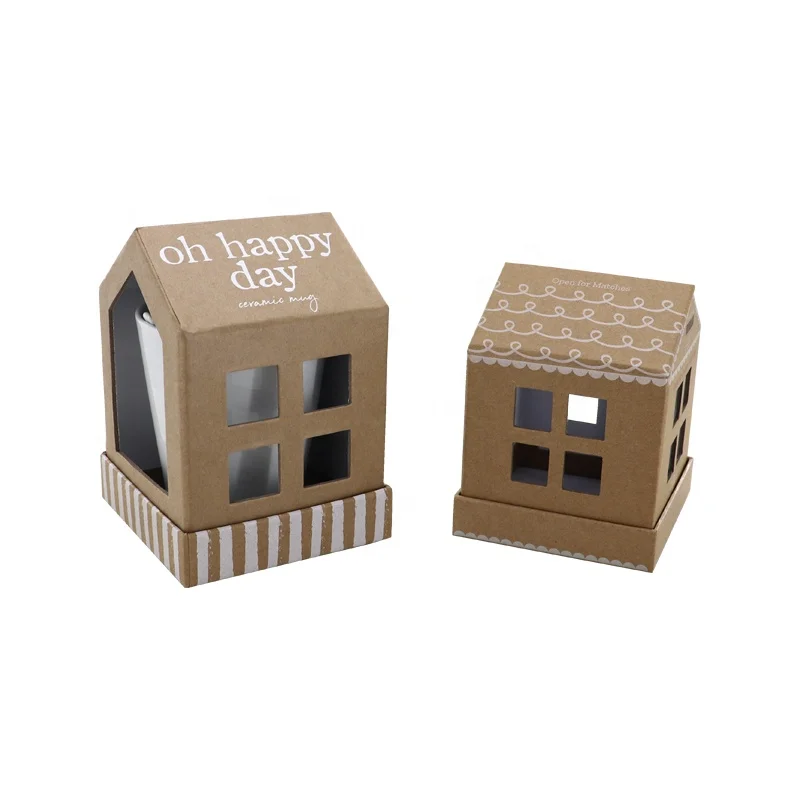Factory Price Christmas Decoration Gift Box Kraft Christmas House Shape Mug Packing Box