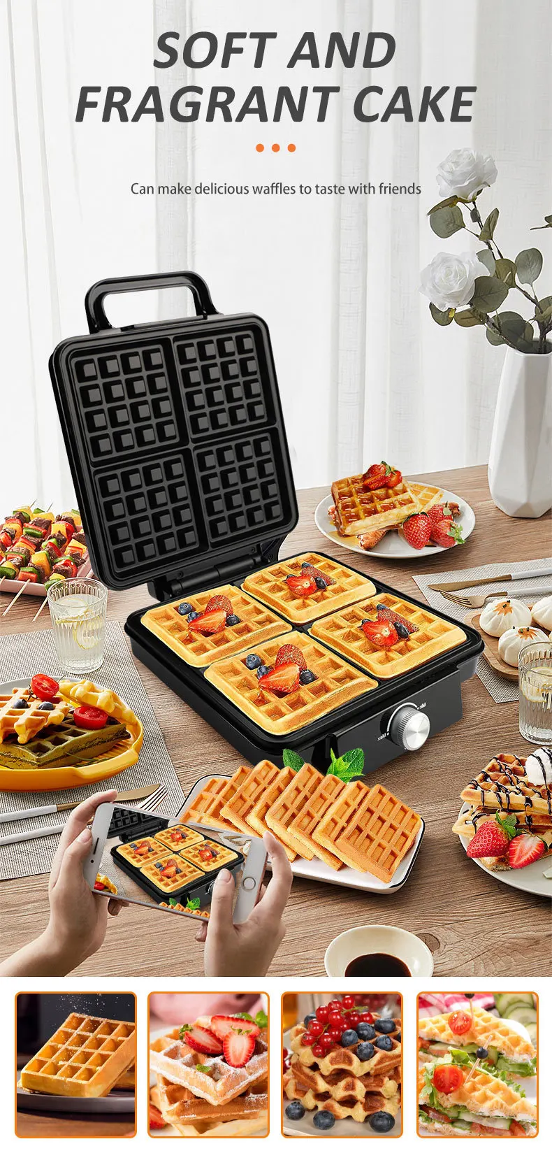 2024 Hot Sale Kitchen Sandwich Maker 4 slice Breakfast Fast Toaster Waffle Maker Machine