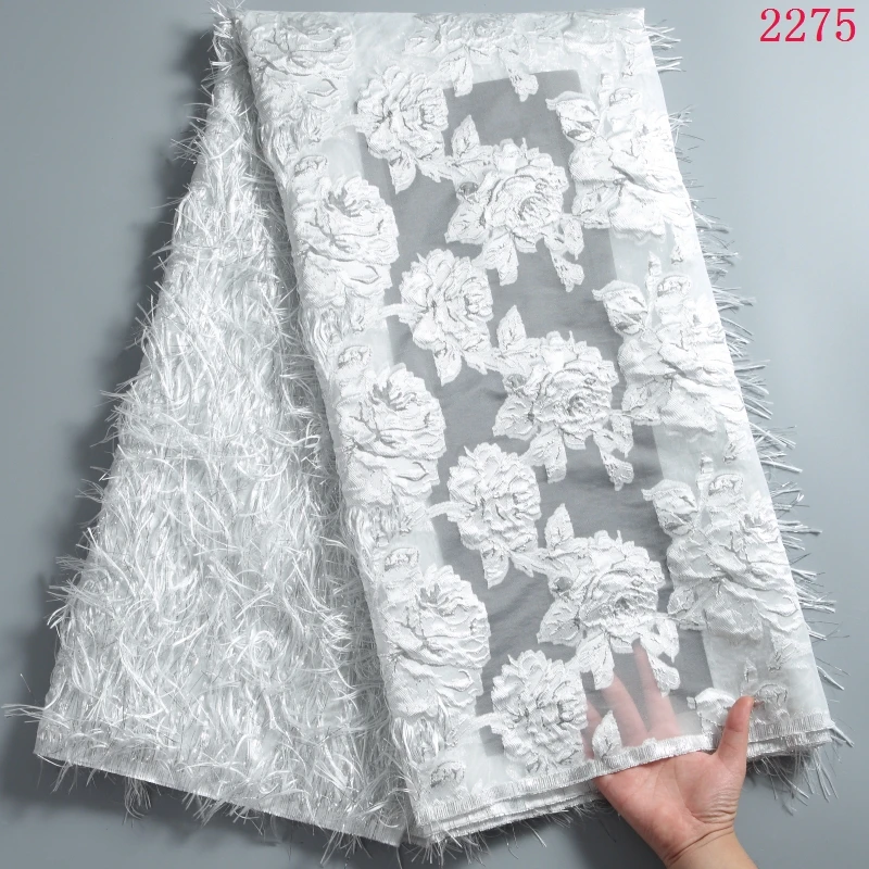 Материал из жаккардового кружева для женщин, африканская французская кружевная ткань, высококачественные перьевые кружева с тиснением, нигерийская ткань 2275