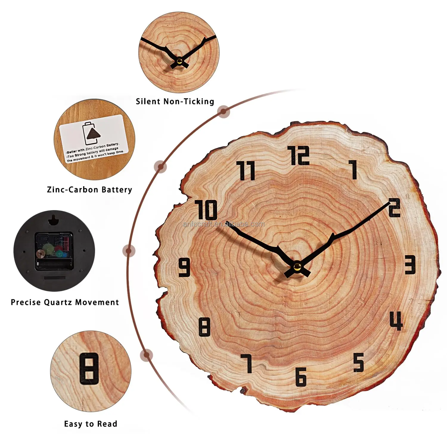 Modern 11-Inch Retro Design Antique Style Wooden Wall Clock Battery Operated Silent Non-Ticking for Living Room Single Face Form