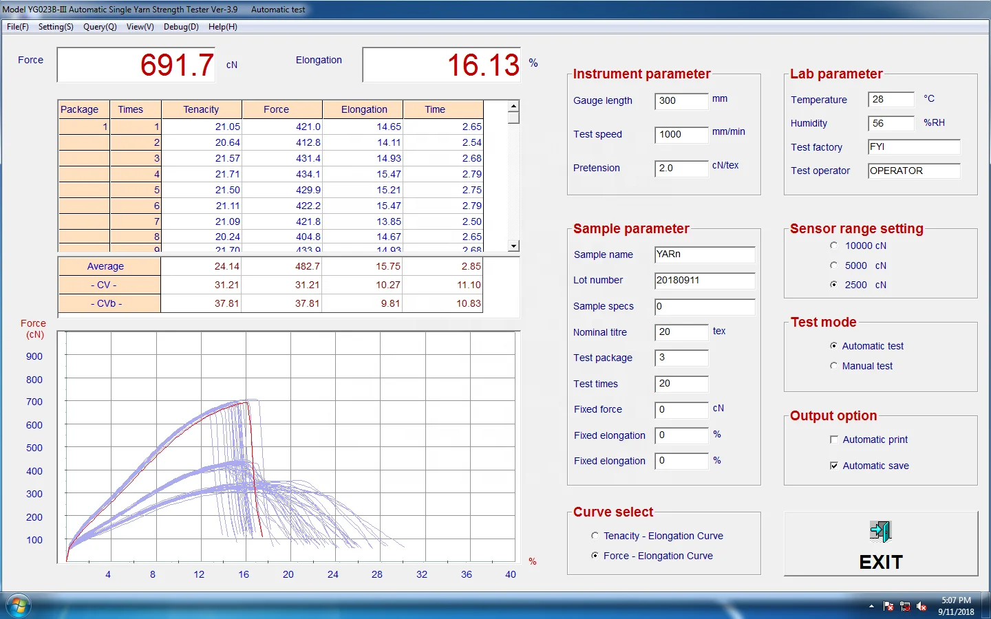 Fully Automatic Electronic Single Yarn Tensile Strength Tester YG023B-III