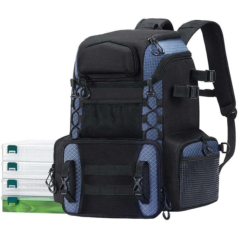 600D High Density Nylon Large Capacity Fishing Bag with Protective Rain Cover Fishing Tackle Backpack