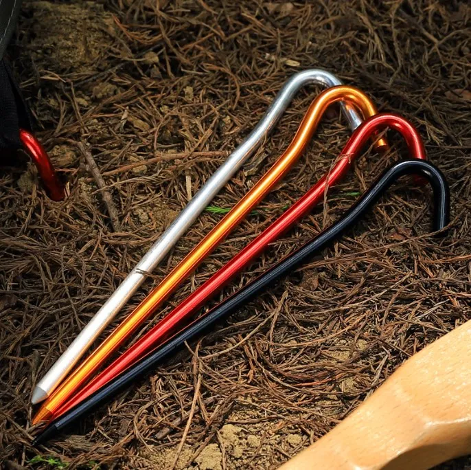 Tent Pegs / Aluminium Tent Stakes Pegs with Hook / Nail Spike Garden Stakes Camping Pegs for Pitching Camping Tent, Canopies