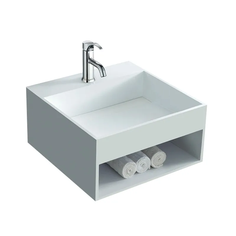 Wall hung basin with Iron brackets/Solid surface resin stone wash basin/artificial stone resin vanity sink