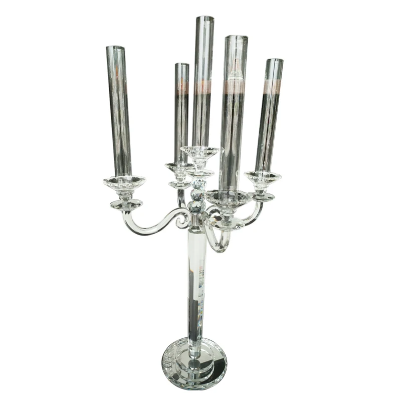 DEXI high glass tube wedding wholesale crystal 5 arm candelabra