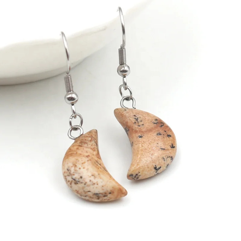 Fashion Jewelry Earrings Gem Stone Pendant Natural Crystal moon Star Earrings Hoop for Weman