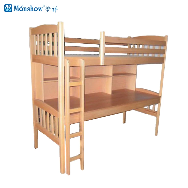 
 Двухъярусная кровать для общежития из массива дерева со столом и лестницей  
