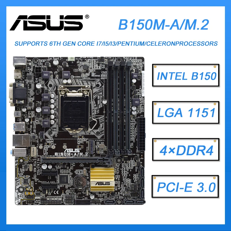 Для ASUS B150M-A/M.2 LGA 1151 материнская плата DDR4 intel B150 64 Гб USB 3 0 VGA HD-MI mикро ATX для Core i3-6300T
