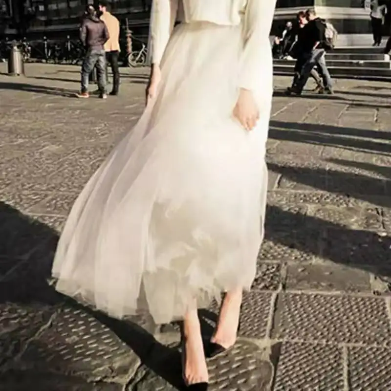 3 layers skirt Womens Summer Midi Tulle Skirts Female A-line High Waist Tutu Pleated For Women School Sun Skirt