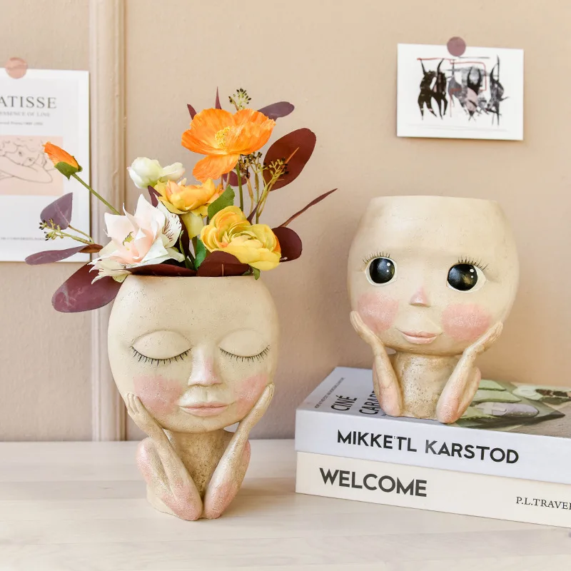 
Nordic Creative Resin Human Head Vase Art Flowers Arrangement Doll Sculpture Flower Potted Plant Home Garden Decoration 