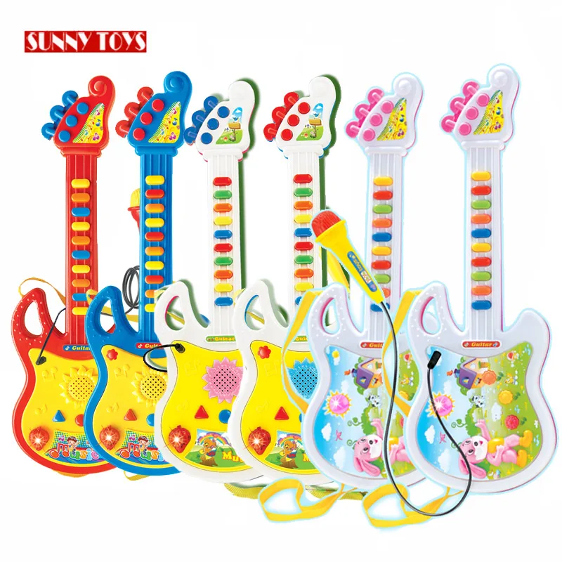 early education electronic baby music instruments children musical guitar toy with microphone led light