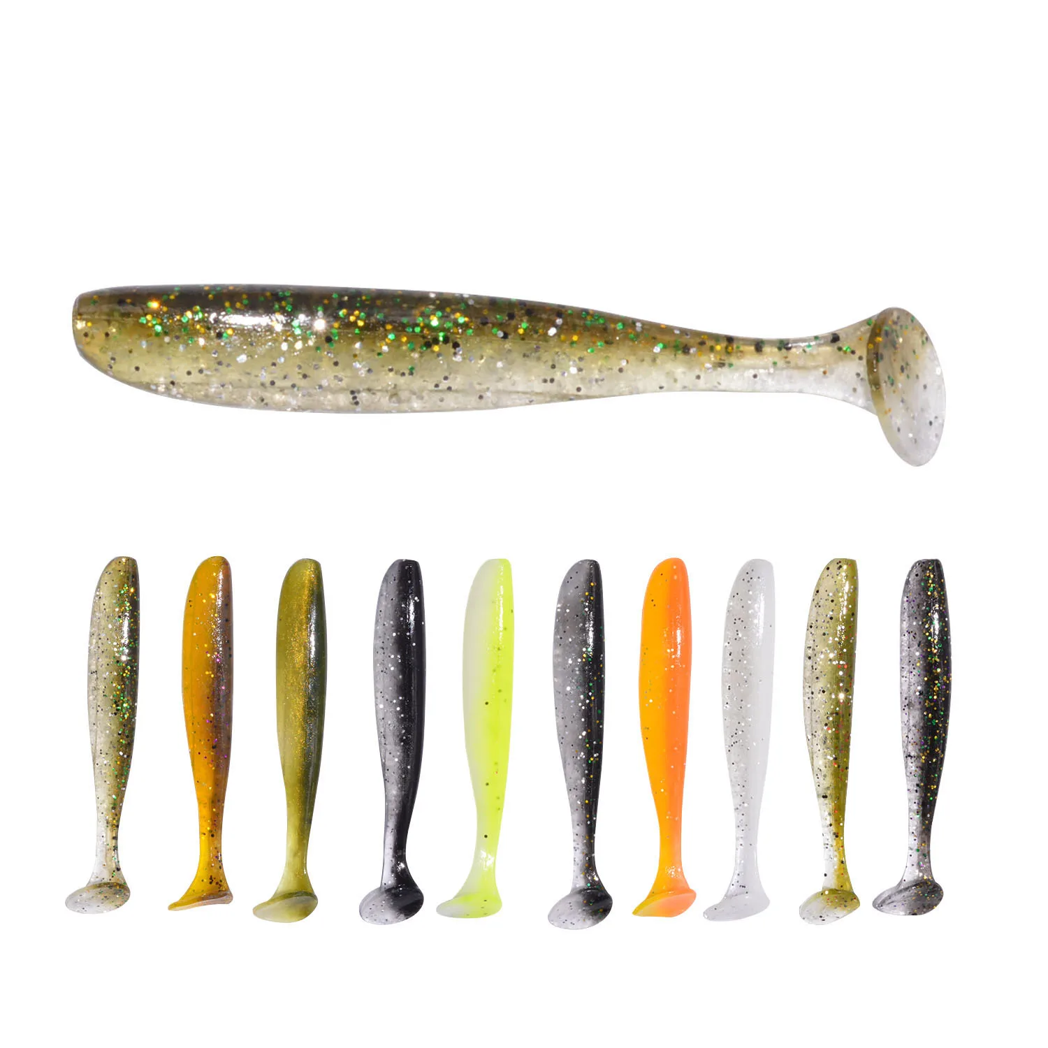Fishing Lures Double Color T Tail Soft Lure 70mm 2.3g 10pcs  Soft Plastic