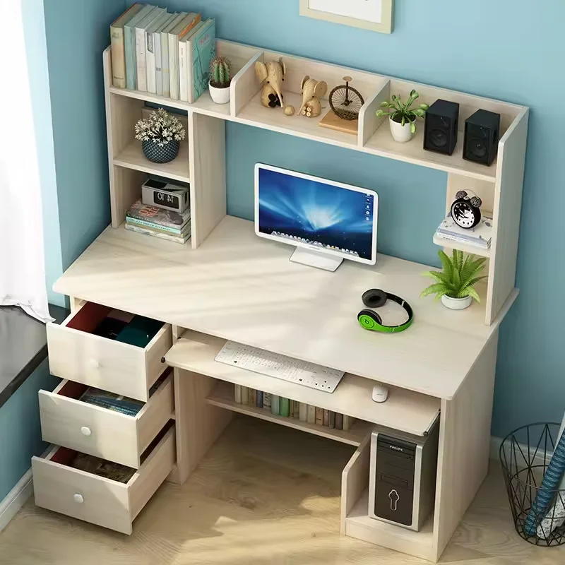 Modern Home Wooden Computer Table Desk  l Shape Office Desks With Bookcase Drawer