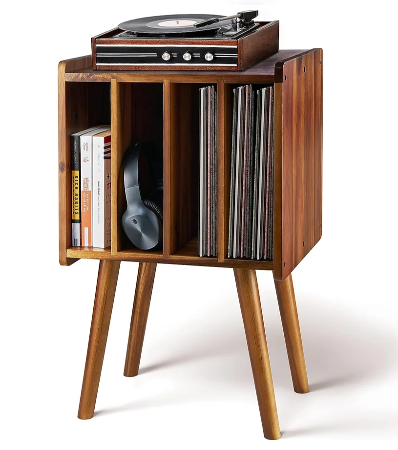 wood vinyl record player stand record display storage holder rack