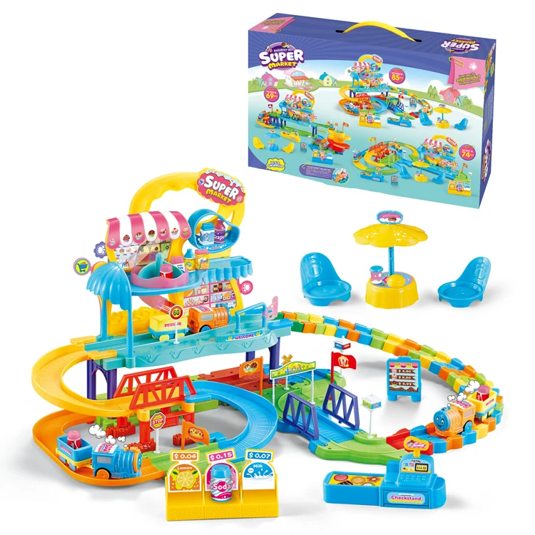 Kids play DIY assembly supermarket theme slot toys