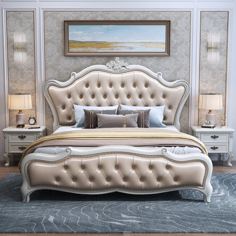 European Style Solid Wood bed room Soft Backrest Storage Modern Minimalist Luxury set furniture the bed