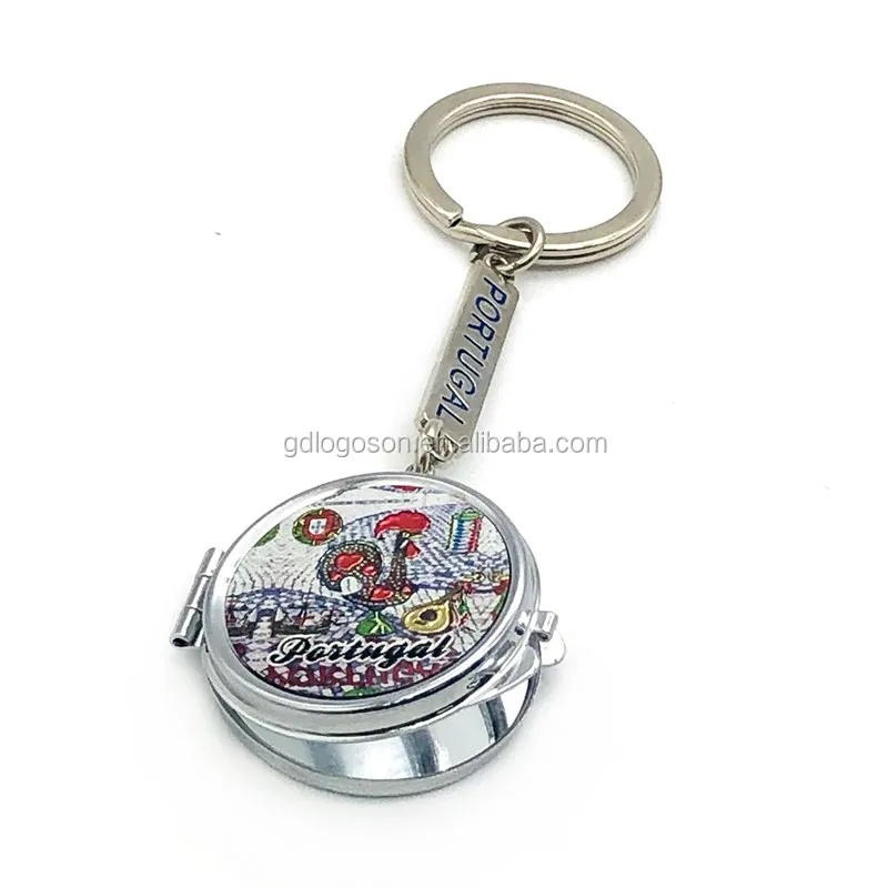 Metal Custom Double Sided Heart Circular Shape Mirror Key Chain Wholesale Compact Mirror Keychain