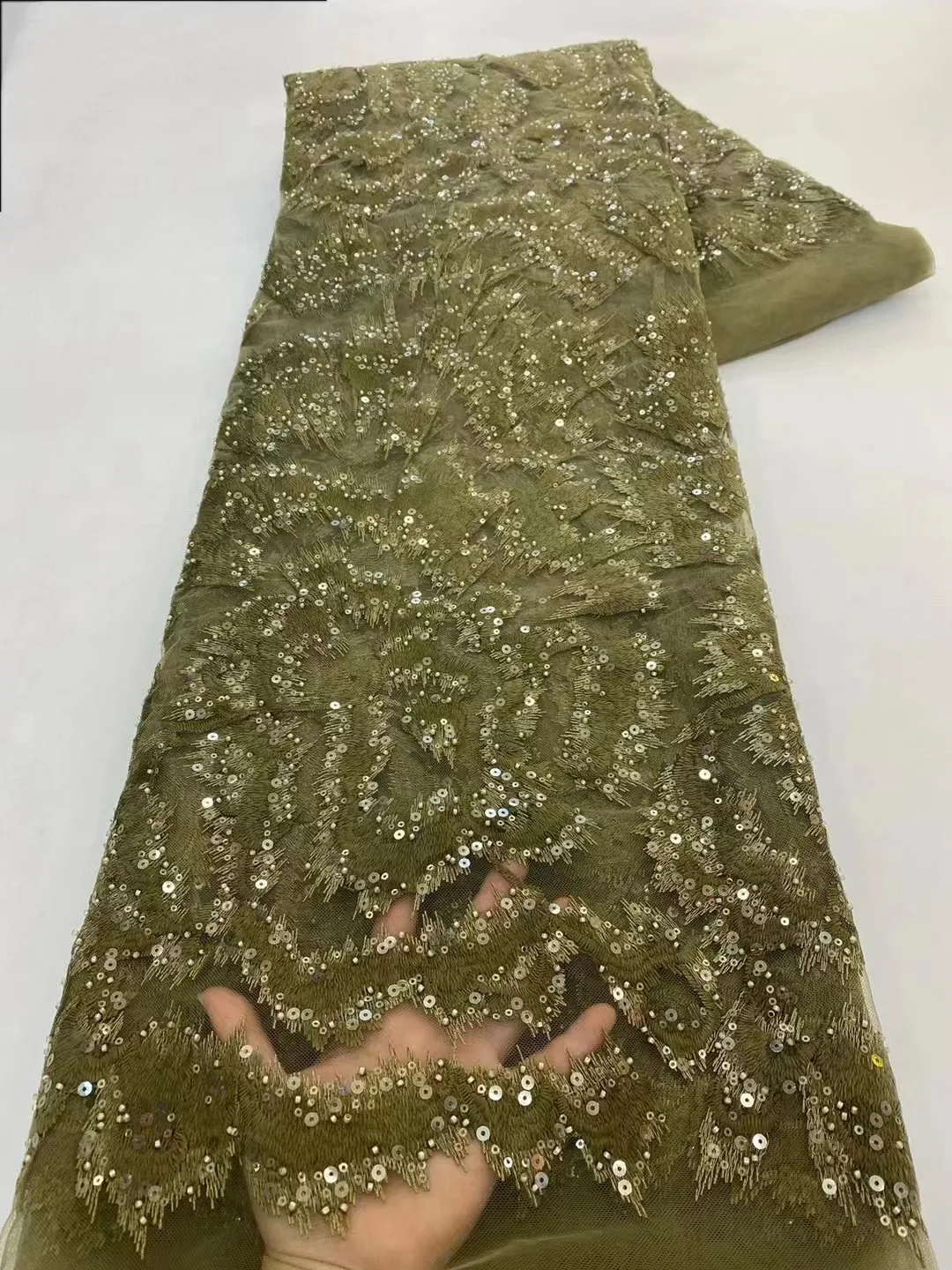 Luxury wedding lace heavy beaded lace fabric french tulle lace fabric for wedding evening dress