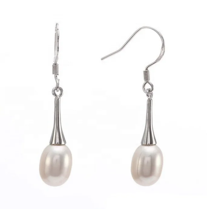 Custom 925 sterling silver water drop shape AAAAA natural freshwater pearl  dangle hook earrings for women jewelry