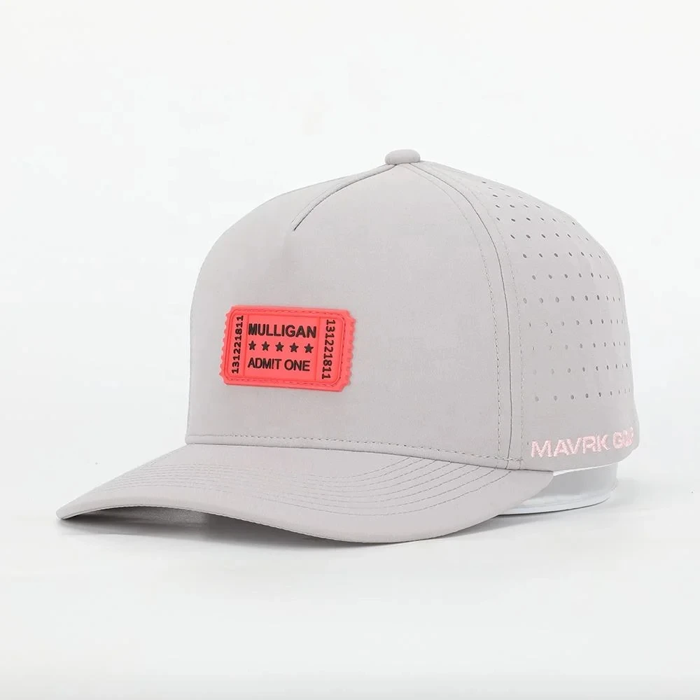 Custom High Quality 5 Panel Rubber Snapback Hat Waterproof Laser Cut Hole Perforated Baseball Caps For Mens