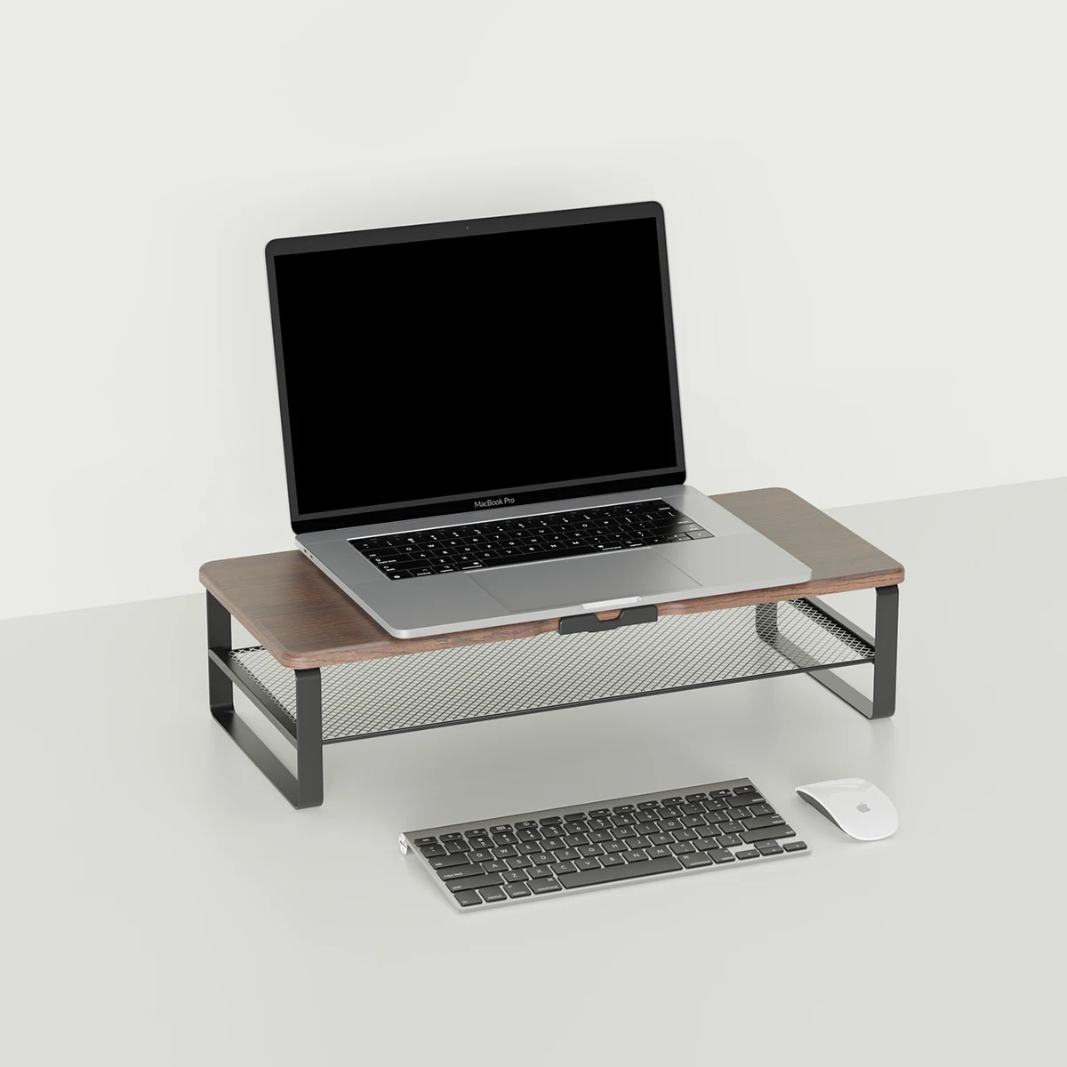 Wooden Industrial Style Sturdy Desktop Monitor Stand Double Iron Mesh Studio Monitor Stand Riser