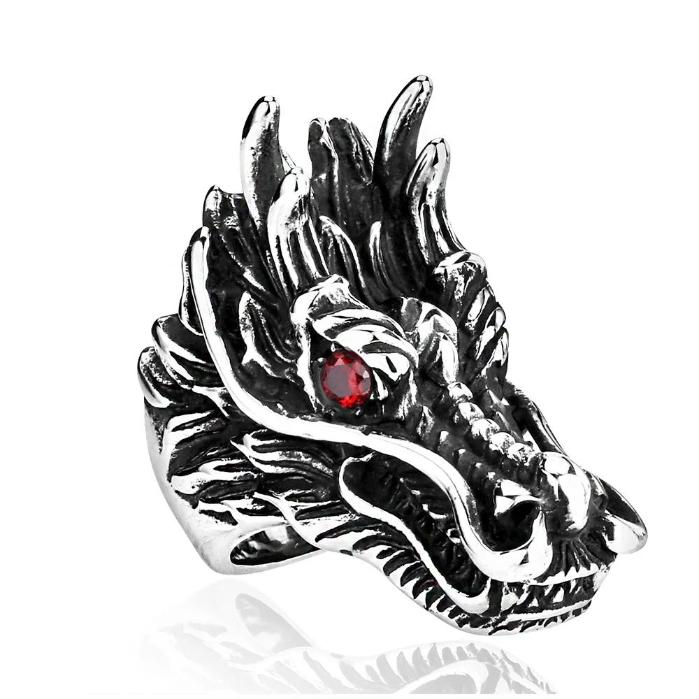 Ss8-060r Steel Soldier Punk Dragon Head Men Ring Chinese Style Stainless Steel Biker Rock Personality Jewelry