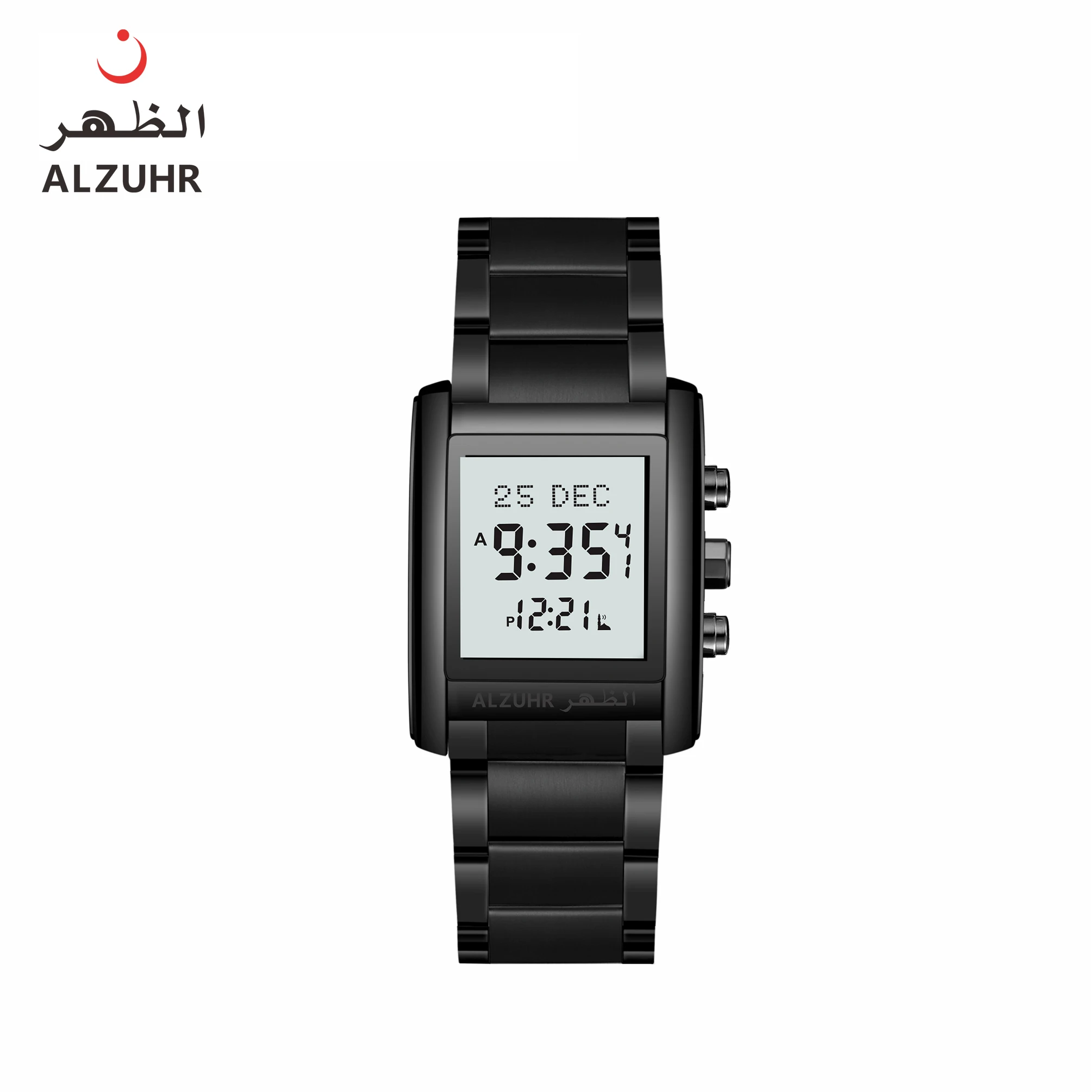 Brand New World Prayer Times Rectangle Stainless Steel Alfajr Watch With Qibla Compass