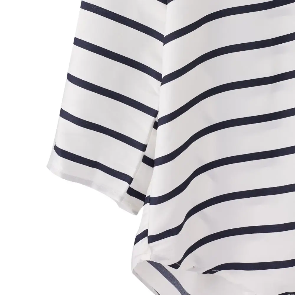 
2020 hot office ladies long contrast color striped 3/4 sleeve silk blouse 