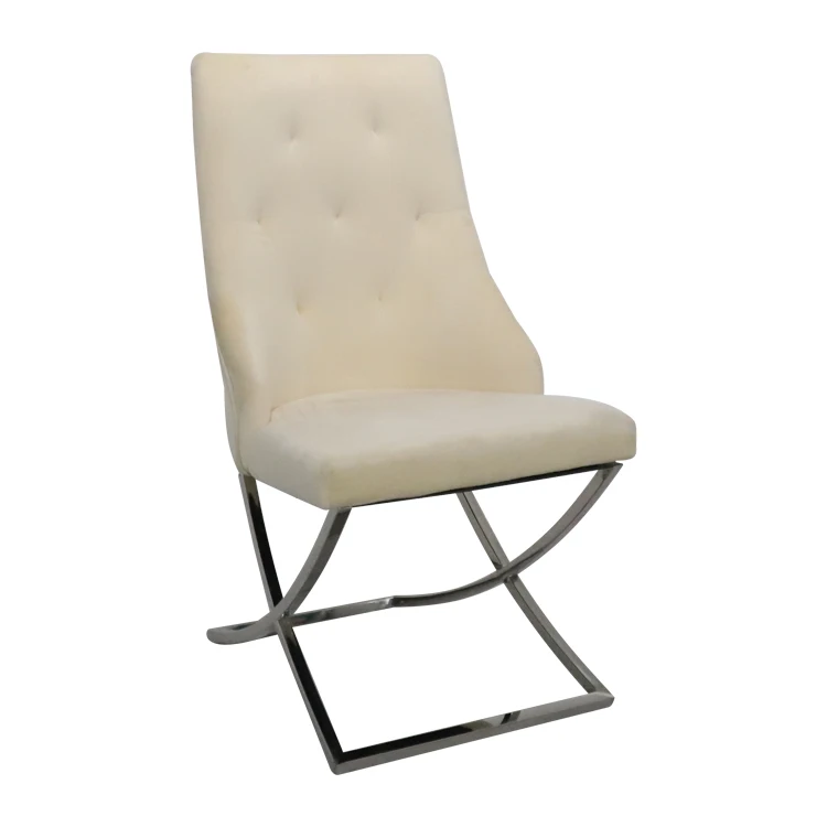 High Back Velvet Fabric Home Furniture Dining Room Chair Gold Stainless Steel Metal Legs Leisure Dining Chair