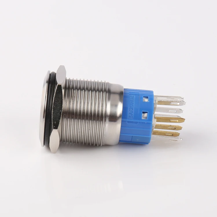 19mm Flat round Head 15a Brass Nickel Ring Led Latching Led Push Button Switch 15a 125vac