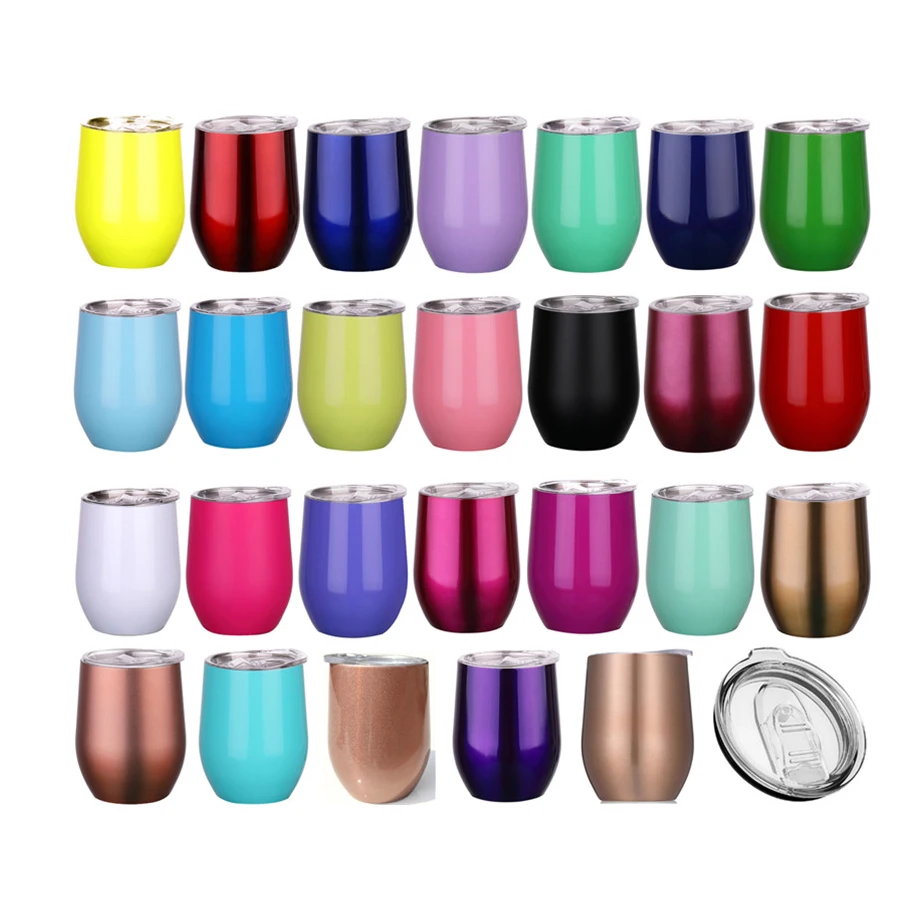 12 oz customized insulated stainless steel double wall travel wine cups coffee egg mug tumbler with lid