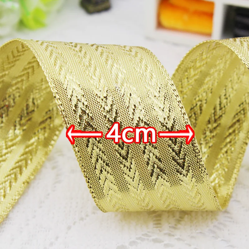 (5 Yards/roll)4cm Wide Gold Embossed Ribbon Gift Flower Package Festival Party Wedding Decoration Handicraft Production DIY Bow