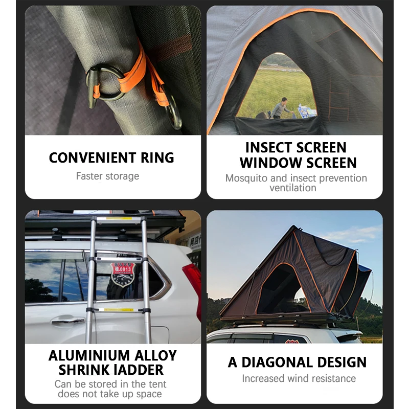 Good quality ABS shell triangle roof top tent for pickup trunk bed
