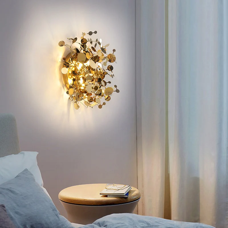 Nordic Modern  Wall Lamp Stainless Steel Leaves Indoor Decoration Wall Light for Living Room Bedroom Hotel  Gold  Body