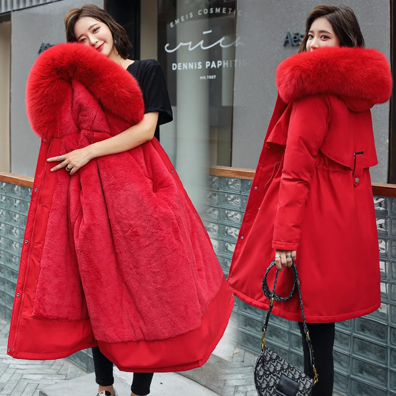 Wholesale Custom Parkas Wool Hooded Fur Collar Long Jacket Winter Coat Women