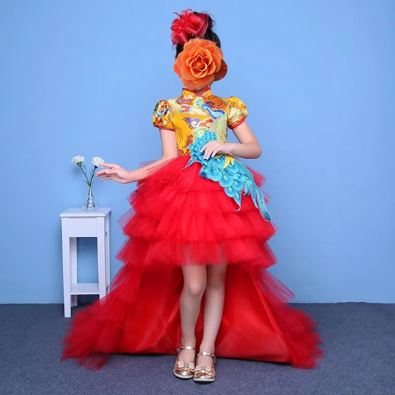 Chinese Style Big Peacock Mesh Embroidery Cloth Patch Mesh Yarn Embroidery Patch Cheongsam Dress