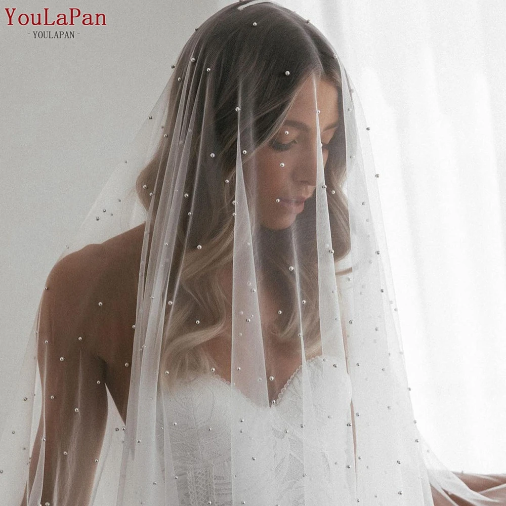YouLaPan V114 R Various Sizes Of Pearl Veil With Blusher Cathedral Wedding Veil White Ivory Long Wedding Bridal Veil