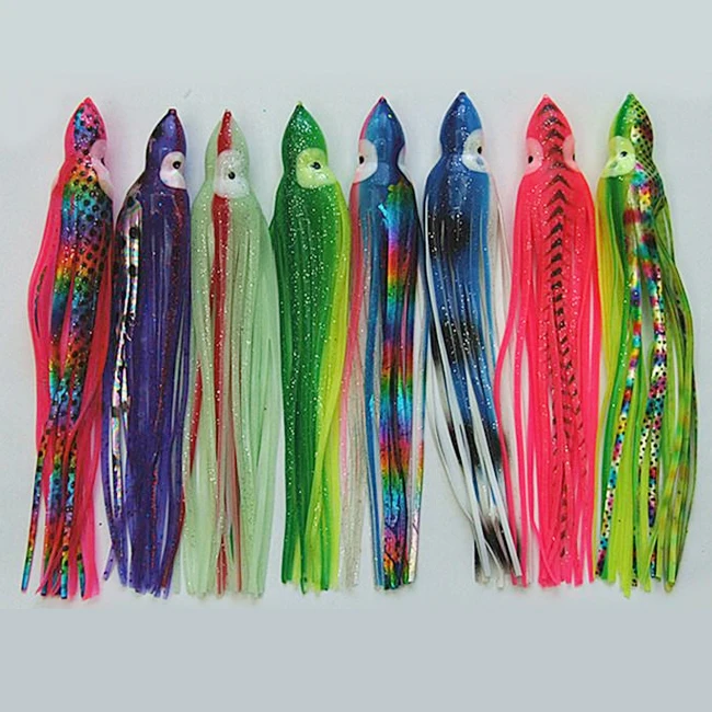 Bulb Soft Fishing Lures Saltwater Octopus Squid Skirt Lure Hoochies Soft Squid Lure