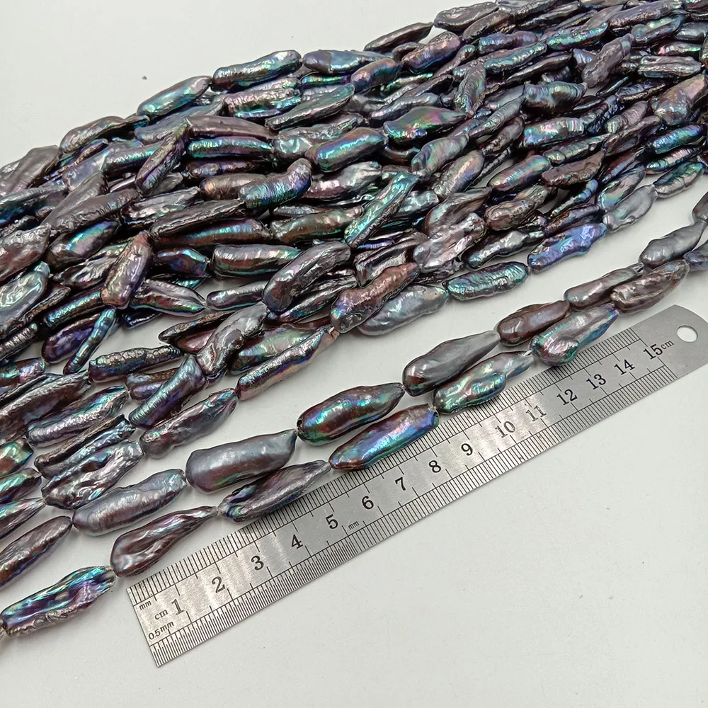 38 cm BIWA freshwater pearl  in strand , wholesale DIY JEWELRY BEADS, diameter  length 20-32 mm, noodle shape ,black color