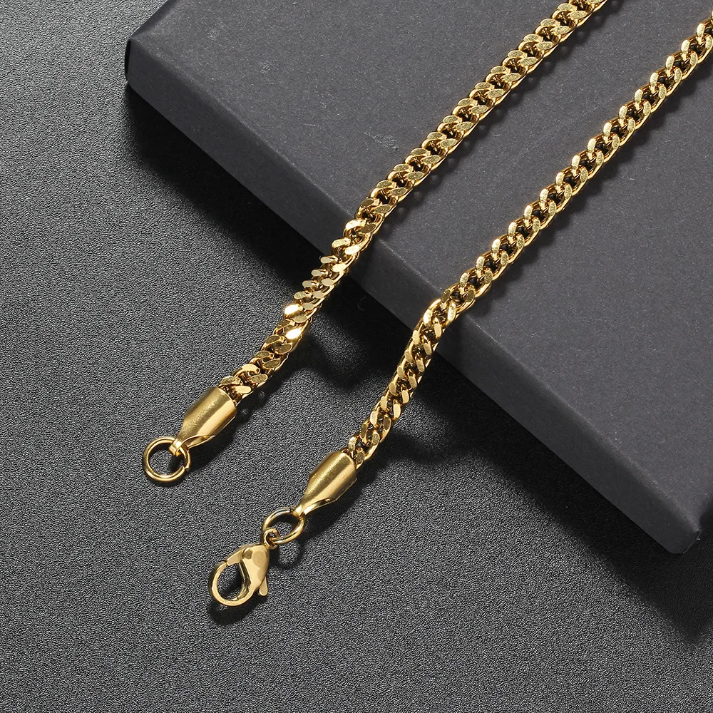 Wholesale 18K Gold 14K Gold 3mm Franco Chain Men Women Necklace Stainless Steel Chains