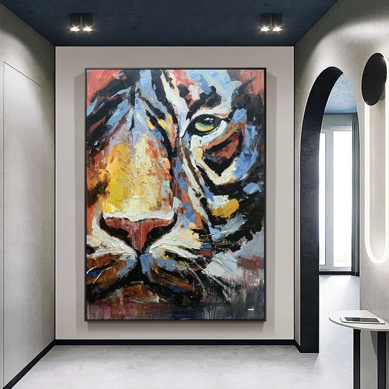 Картина на холсте тигр Новый продукт Современный стиль Животные Картины Искусство творчество агрессивный Тигр Настенная картина вручную