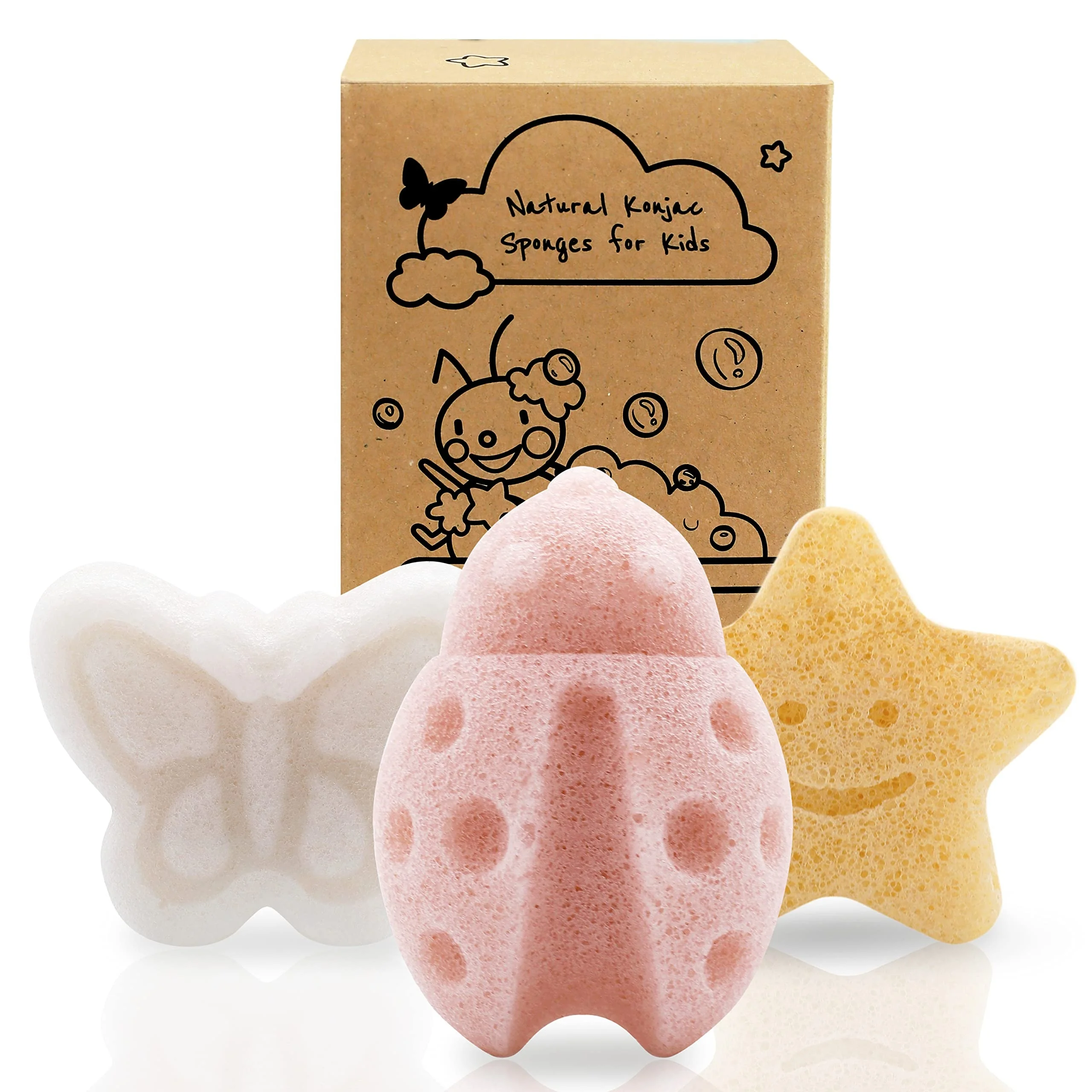 New Wholesale kids bath brushes sponges for bathing cute shapes natural and safe plant bath scrubbers exfoliating kids sponge