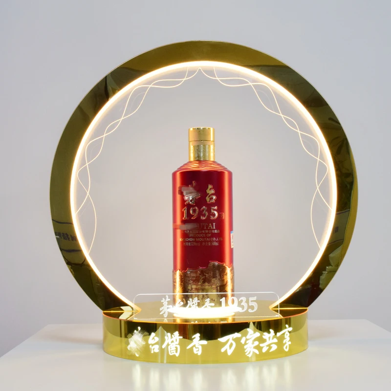 custom golden metal acrylic led alcohol liquid juice beverage bottle glorifiers display for whiskey bourbon wine tequila vodka
