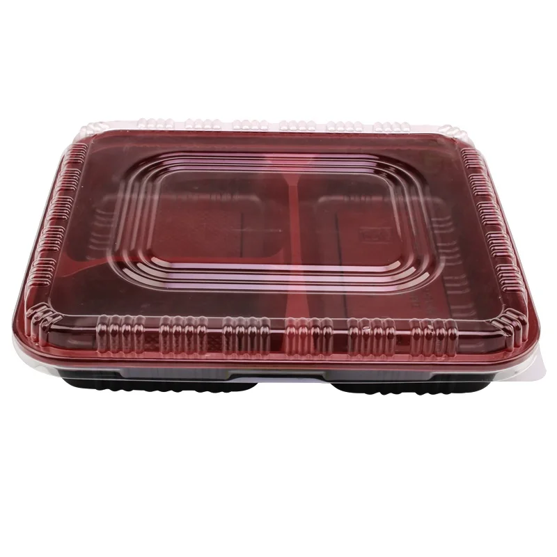 Disposable Plastic Bento Lunch Box with 3 Compartment