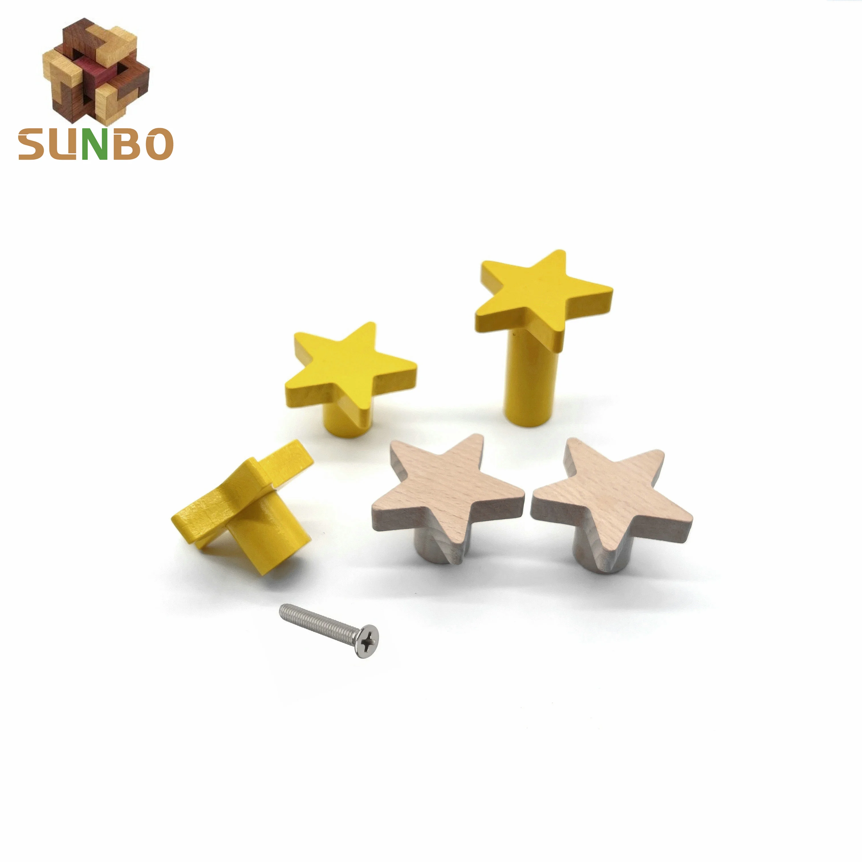 Newest Direct factory wooden star shape knobs handles painted colors