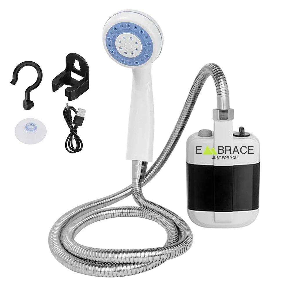 USB Rechargeable Camping Shower Outdoor Portable Shower Head Bathing 3.7V Pump 4.9ft for Beach Swimming Outdoor Traveling Hiking