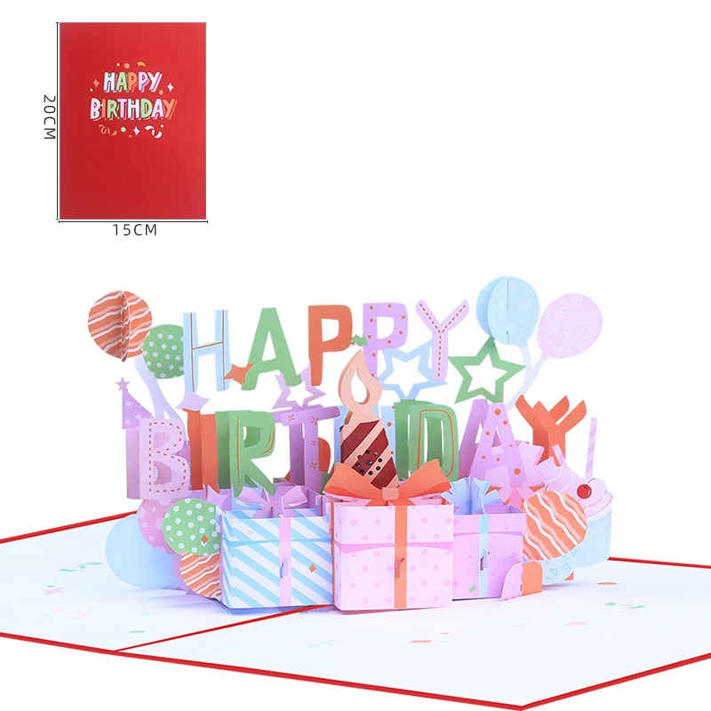 The best selling eco friendly 3D greeting pop up happy birthday gift birthday cards with music and Led lights