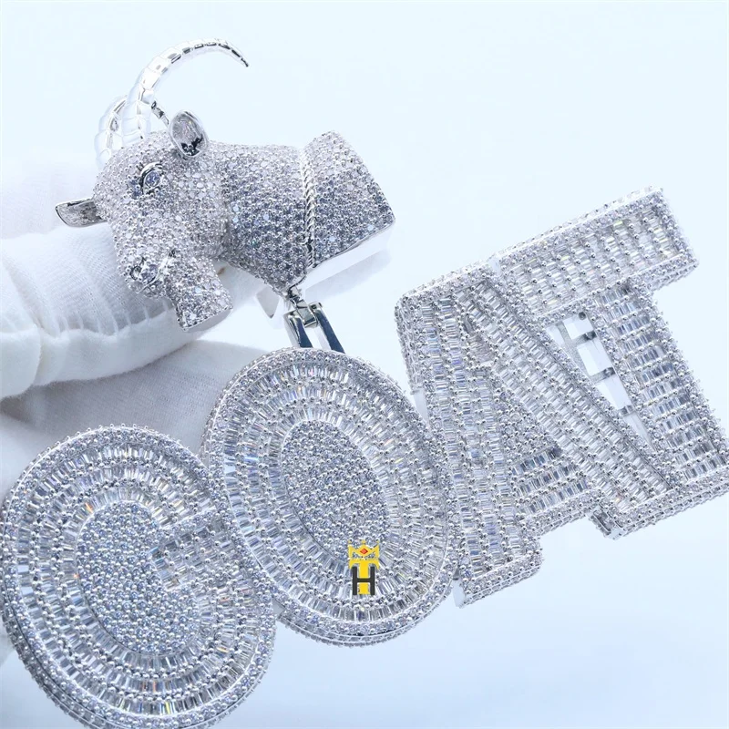 Animal goat name letters necklace personalized pendant iced out bling cubic zircon hip hop jewelry