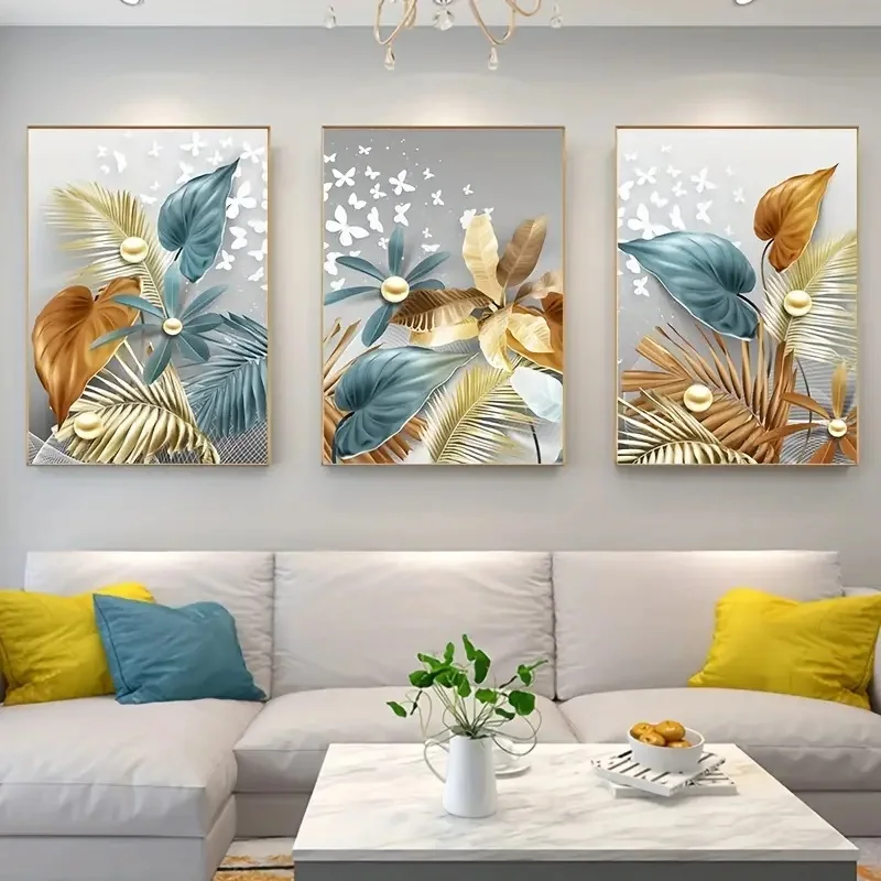 Fantasy Butterfly And Leaf Crystal Painting Wall Art Decor Glass Porcelain Painting For Living Room